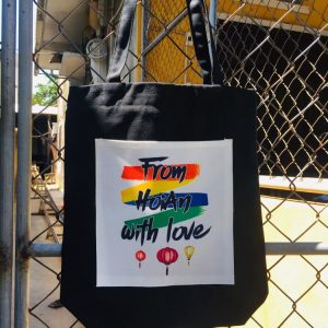 Custom print on black tote bags